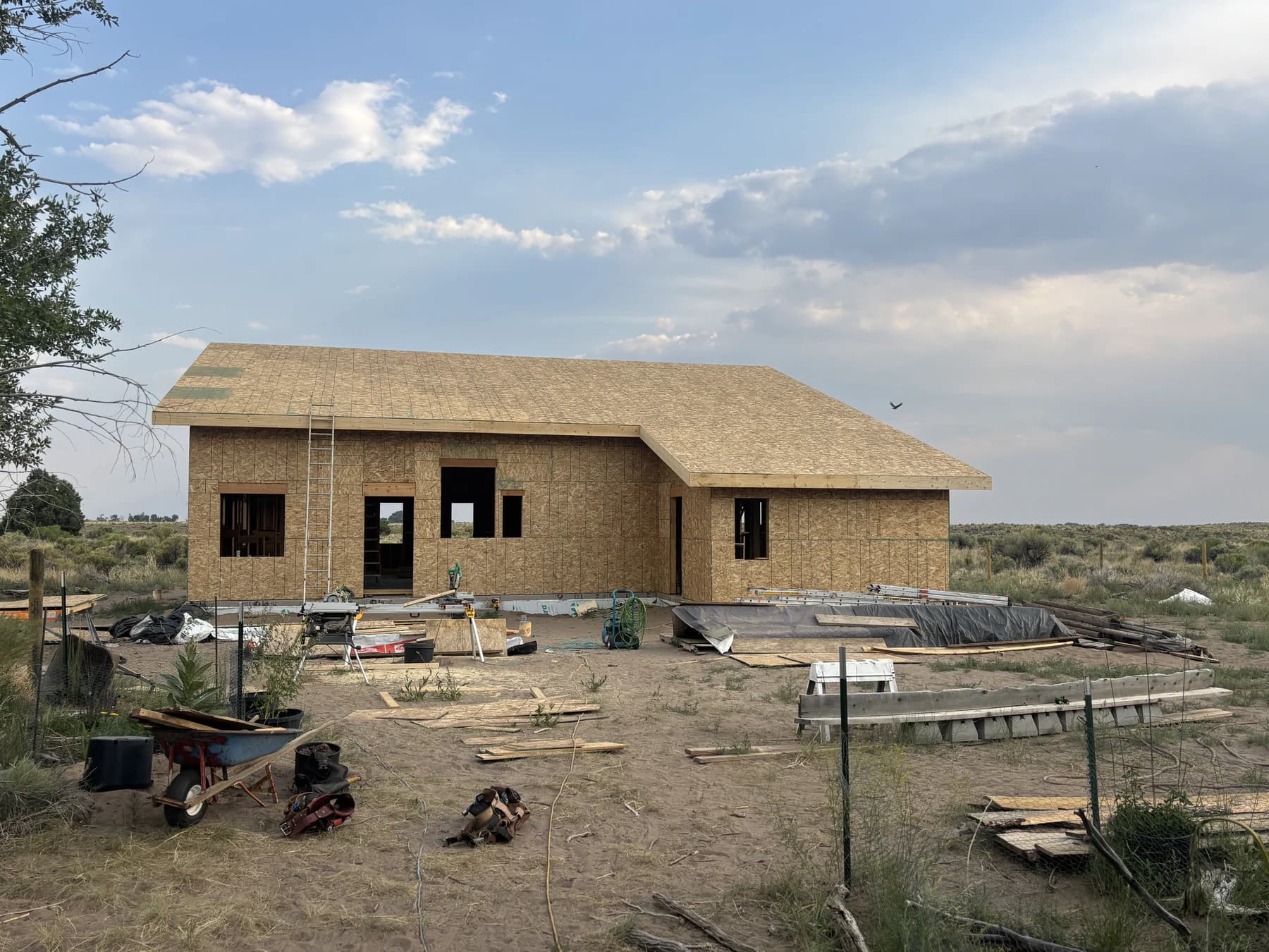 Front view of the Crestone home with roof decking covering the roof structure