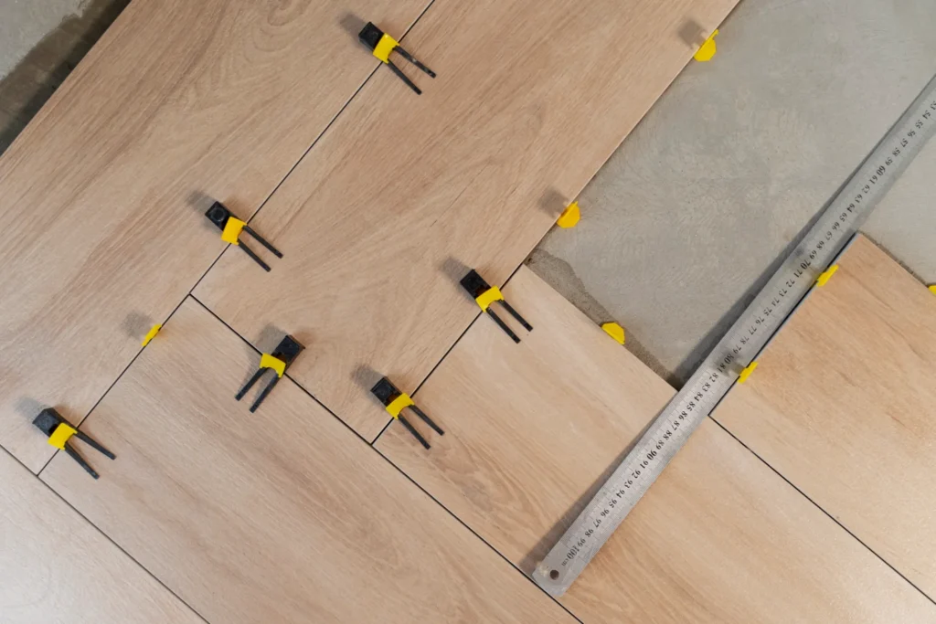 Laminate flooring being installed for home renovations