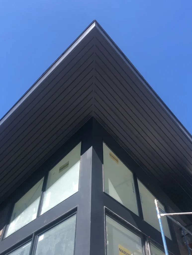 Corner soffit of a modern house in daylight